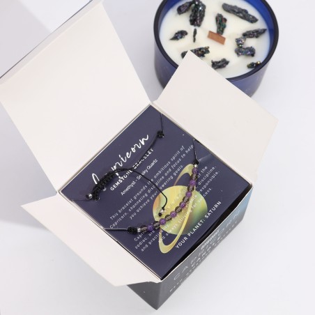 Vela del Zodiaco Capricornio con Pulsera de Piedras Preciosas - Vela de Soja con Pulsera de Amatista y Cuarzo Ahumado - 22h