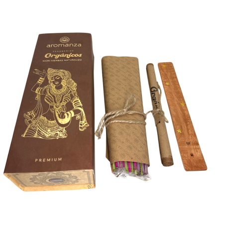 Kit Aromanza Inciensos Orgánicos Premium - 30 barritas orgánicas naturales variedad aromática y 1 porta incienso
