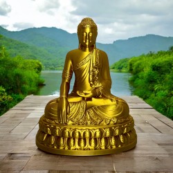 Figura de Buda Sentado Dourado - Resina PLA - 18x14x8,5cm - Decoração Zen e Espiritual