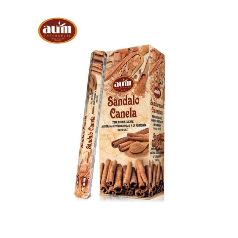 Sandelholz und Zimt Räucherstäbchen AUM Düfte - Schachtel mit 6 Räucherstäbchen mit 20 Riegeln - Viel Glück, Spiritualität, Harm-AUM Fragrances Hexagonal Räucherstäbchen-HOSTENATURA