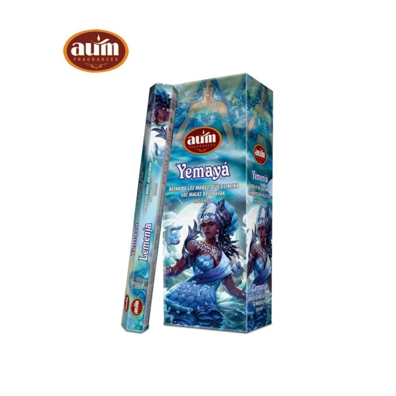Yemayá AUM Fragrances Incense - Pudełko 6 kadzideł pudełka po 20 sztabek - Królowa Mórz, Eliminuje zło-AUM Fragrances Sześciokątne kadzidło-HOSTENATURA