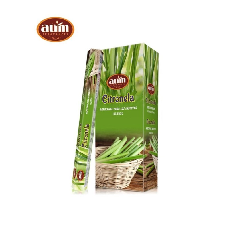 Citronella Wierook AUM Fragrances - Doos met 6 wierookdoosjes van 20 repen - Insectenwerend middel-AUM Fragrances Zeshoekige Wierook-HOSTENATURA