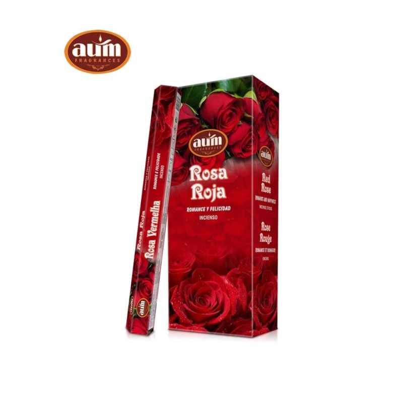 Encens Rose Rouge AUM Parfums - Coffret de 6 coffrets d’encens de 20 barres - Romance et Bonheur-AUM Fragrances Encens Hexagonal-HOSTENATURA