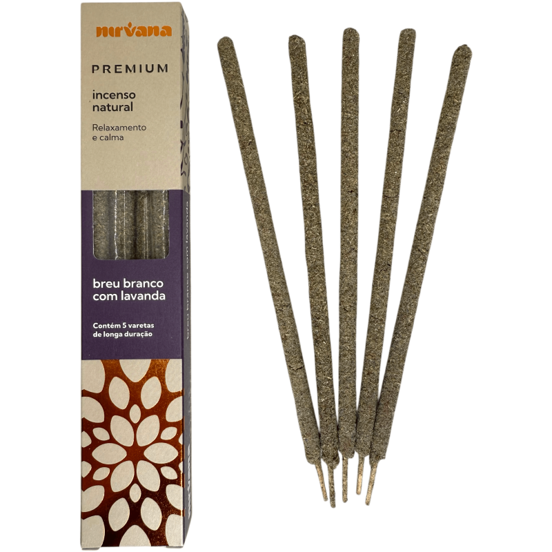 Premium White and Lavender Breu Incense Nirvana Brazil Relaxation and Calm - 5 thick handmade sticks - Made in Brazil-Premium Line Incense Nirvana Brazil-HOSTENATURA