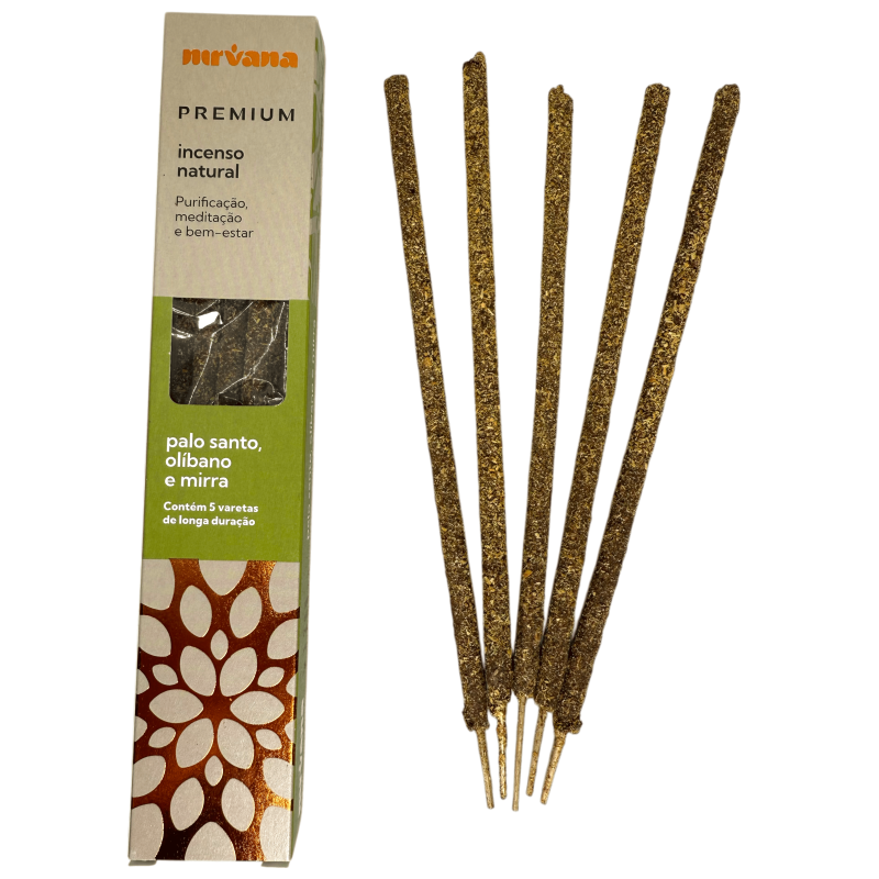 Incenso Palo Santo, Incenso & Mirra Premium Nirvana Brasil Purificação - 5 varetas artesanais grossas - Feito no Brasil-Incenso Linha Premium Nirvana Brasil-HOSTENATURA