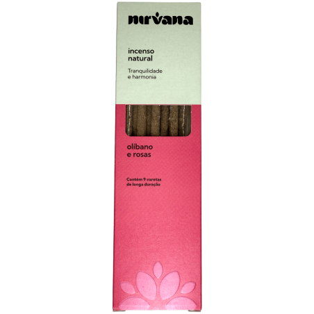 Incienso Olíbano y Rosas Natural Nirvana Brasil Tranquilidad y Armonía - 9 varillas artesanales - Hecho en Brasil
