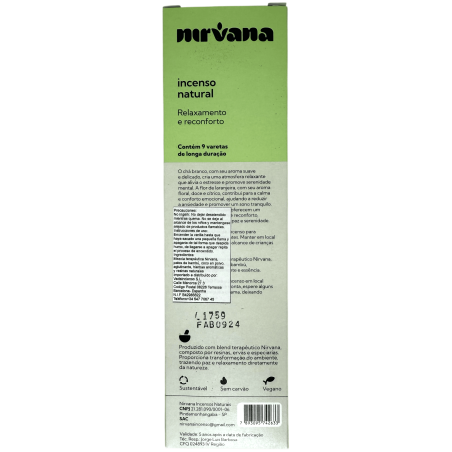 Incenso Natural de Chá Verde e Flor de Laranjeira Nirvana Brasil Relaxamento e Conforto - 9 palitos artesanais - Fabricado no Br