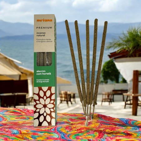 Incienso Romero y Menta Premium Nirvana Brasil Estimula la mente - 5 varillas gruesas artesanales - Hecho en Brasil