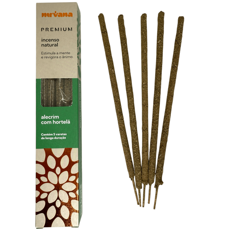 Premium Nirvana Brazil Rosemary & Mint Incense Stimulates the Mind - 5 Thick Artisan Sticks - Made in Brazil-Premium Line Incense Nirvana Brazil-HOSTENATURA