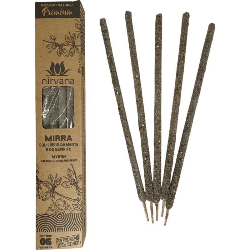 Incenso de Mirra Premium Nirvana Brasil Balance Mind and Spirit - 5 palitos grossos feitos à mão - Feito no Brasil-Incenso Linha Premium Nirvana Brasil-HOSTENATURA