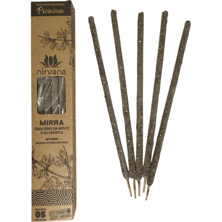 Premium Myrrhe Räucherstäbchen Nirvana Brasilien Balance Geist und Seele - 5 dicke handgemachte Stäbchen - Made in Brazil