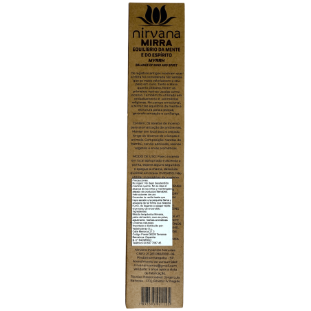 Incienso Mirra Premium Nirvana Brasil Equilibrio Mente y Espíritu - 5 varillas gruesas artesanales - Hecho en Brasil