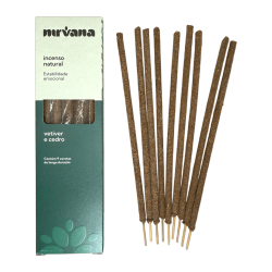 Incenso Natural Nirvana Brasil Vetiver & Cedro Estabilidade Emocional - 9 Palitos Feitos à Mão - Feito no Brasil