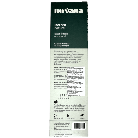 Natural Nirvana Brazilia Vetiver & Cedar Tămâie Stabilitate Emoțională - 9 bețișoare lucrate manual - Fabricat în Brazilia