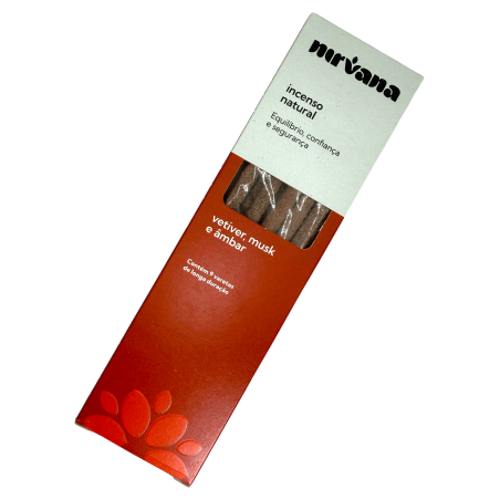 Incienso Vetiver, Almizcle y Ámbar Natural Nirvana Brasil Equilibrio y Confianza - 9 varillas artesanales - Hecho en Brasil