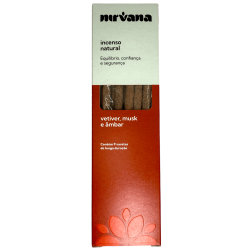 Incienso Vetiver, Almizcle y Ámbar Natural Nirvana Brasil Equilibrio y Confianza - 9 varillas artesanales - Hecho en Brasil