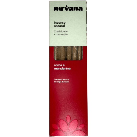 Incienso Granada y Mandarina Natural Nirvana Brasil Creatividad y Motivación - 9 varillas artesanales - Hecho en Brasil