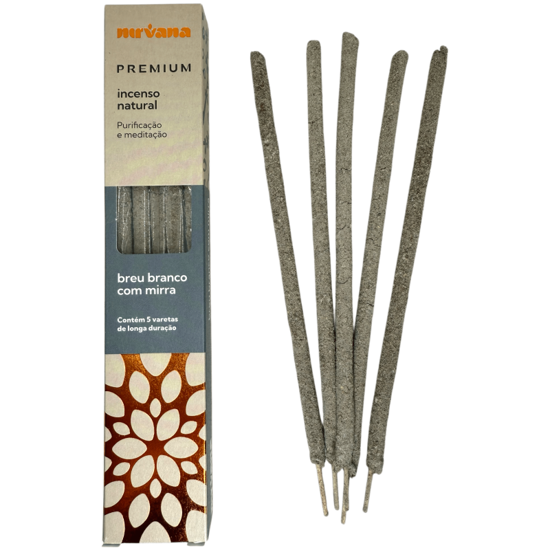 Breu White Incense & Premium Myrra Nirvana Brazylia Medytacja Oczyszczająca - 5 grubych, ręcznie robionych patyczków - Wyproduko-Kadzidło z linii premium Nirvana Brazylia-HOSTENATURA