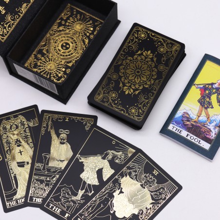 Jogo de Cartas de Tarô com Folha de Ouro e Livro - Caixa de Presente - 78 Cartas e Livro