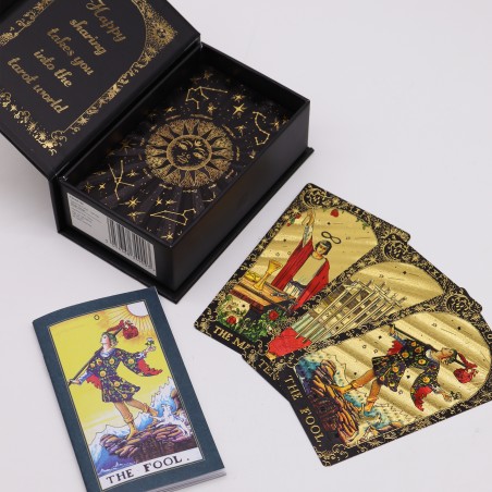 Tarot com Folha de Ouro Deixe a Magia Começar - Caixa de Presente com Livro e 78 Cartas Ilustradas