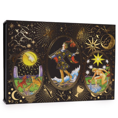 Kit de Presente de Tarô com Folha de Ouro Deixe a Magia Começar - Cartas, Guia, Bolsa, Ferramentas Místicas, Minerais e Porta-Ca