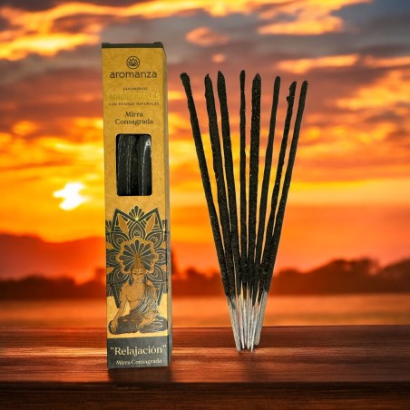Sahumerios Magistrales Mirra Consagrada Inciensos Aromanza Argentina 8 barritas gruesas con Resinas Naturales - Relajación