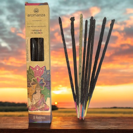 Sahumerios Magistrales Variedad de Resinas Inciensos Aromanza Argentina 8 barritas gruesas con Resinas Naturales - 8 resinas