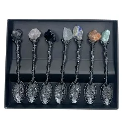 Cucharas de Bruja - Set de 7 Cucharas de Color Plata Oscuro con Piedras Preciosas