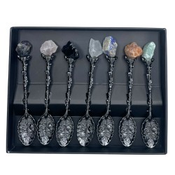 Witch Spoons - Set of 7 Dark Silver Spoons with Gemstones