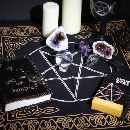 Mantel de Altar con flecos Esotérico Pentágono - 50x50cm