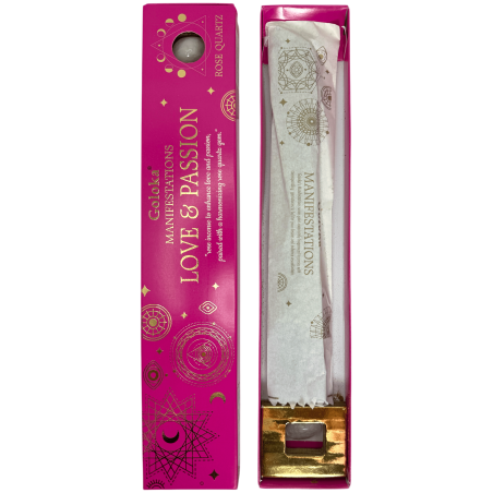 Goloka Incense Manifestations Love and Passion Pink Incense with Rose Quartz Mineral - 15gr.