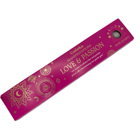 Goloka Incense Manifestations Love and Passion Pink Incense with Rose Quartz Mineral - 15gr.