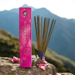 Manifestazioni di Incenso Goloka Incenso Rosa Amore e Passione con Minerale di Quarzo Rosa - 15gr.