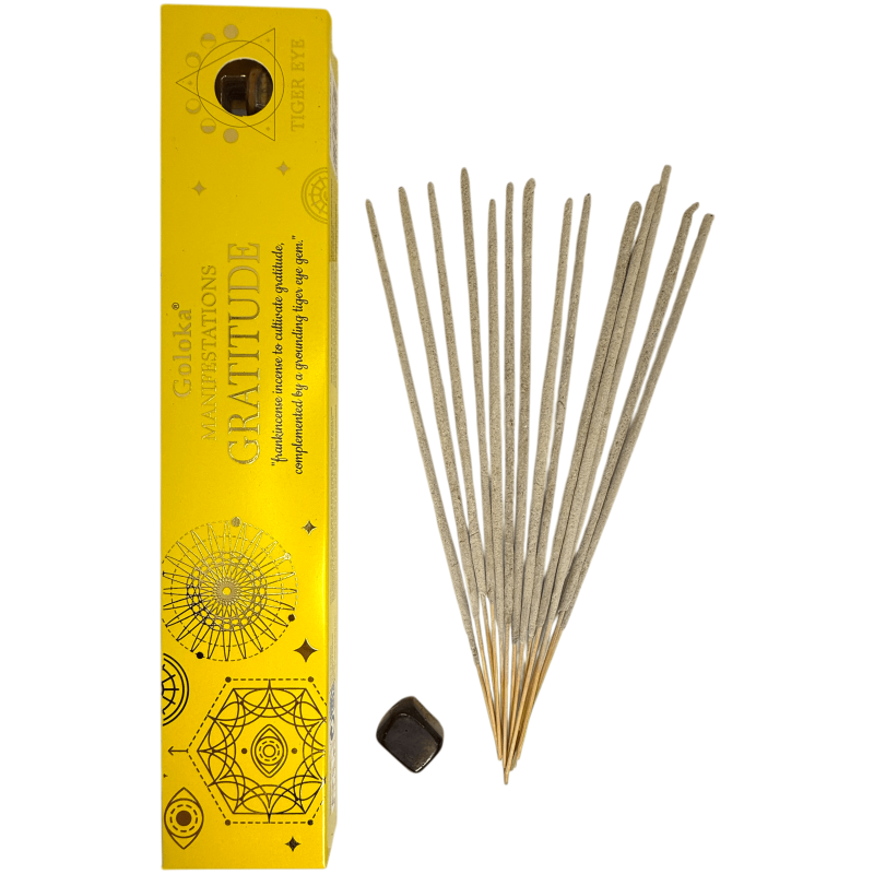 Goloka Incense Gratitude Manifestations Frankincense Frankincense with Tiger's Eye Mineral - 15gr.-お香の現れ ゴロカのミネラルの表現-HOSTENATURA