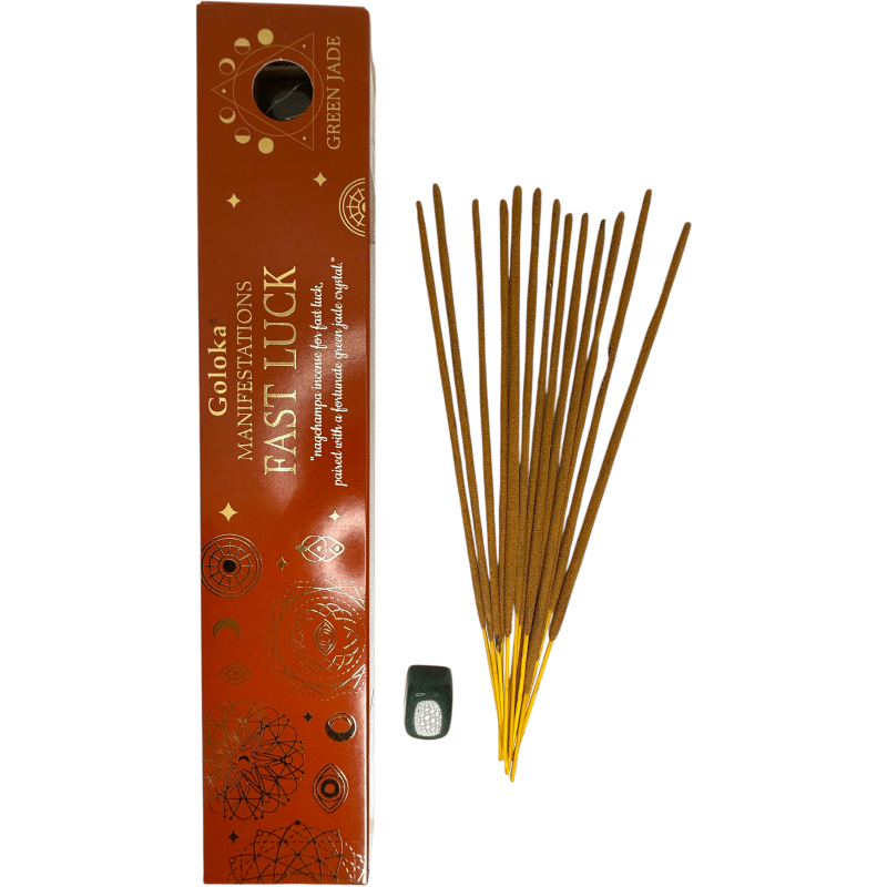 Incenso Goloka Manifestations Quick Luck Nag Champa com Mineral de Jade Verde - 15gr.-Manifestações de Incenso Manifestações de Goloka com Minerais-HOSTENATURA