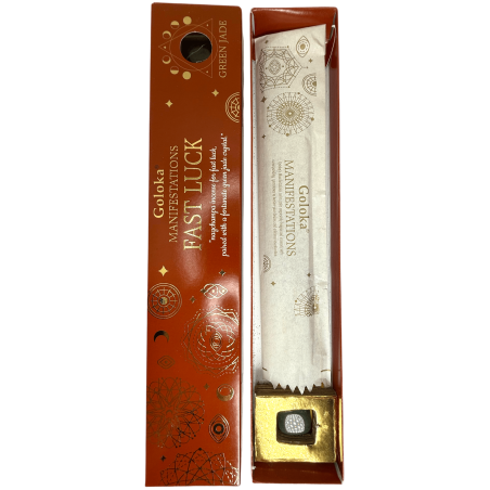 Incienso Goloka Manifestacions Sort Ràpida Incienso Nag Champa amb Mineral de Jade Verde - 15gr.
