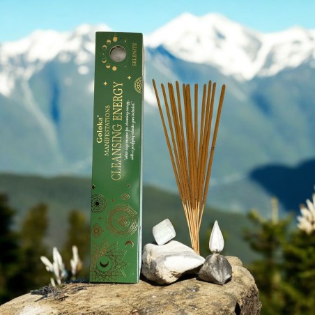 Incienso Goloka Manifestaciones Limpieza de Energía Incienso Salvia Blanca con Mineral de Selenita - 15gr.