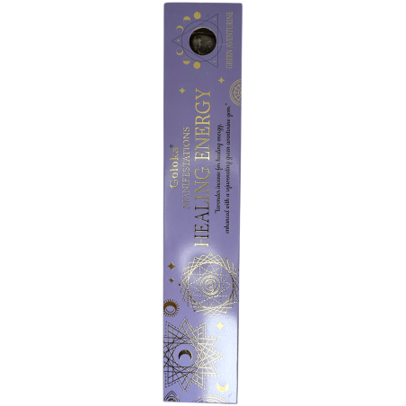 Incienso Goloka Manifestacions Energia Sanadora Incienso Lavanda amb Mineral d'Aventurina Verda - 15gr.