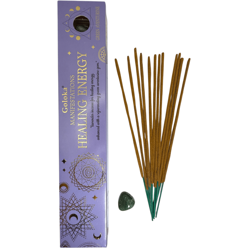 Goloka Incense Healing Energy Manifestations Lavender Incense with Green Aventurine Mineral - 15gr.-Incense Manifestations Goloka Manifestations with Minerals-HOSTENATURA