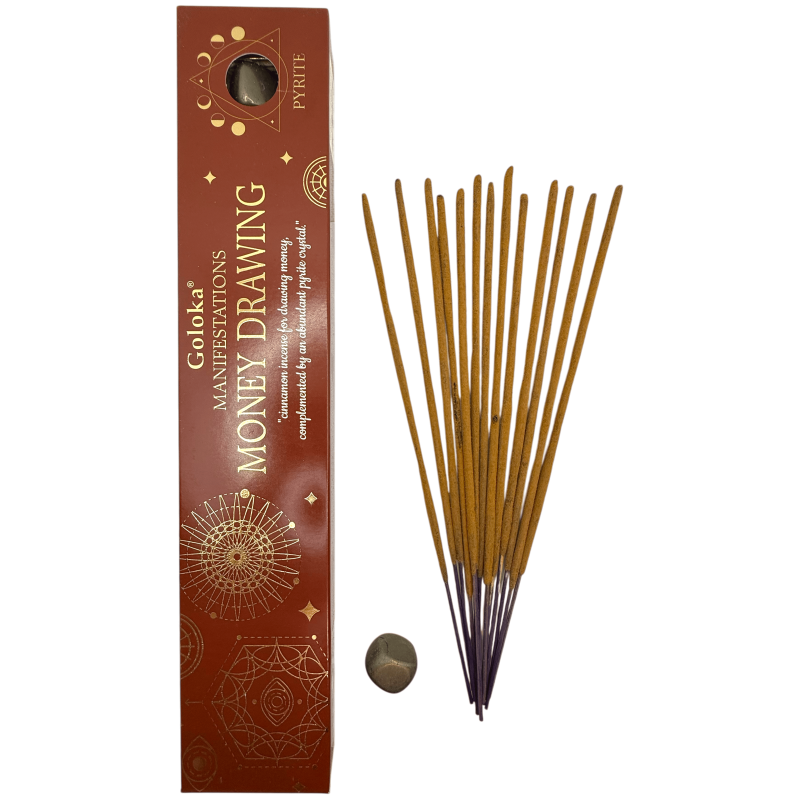 Goloka Incense Manifestations Attracts Money Incense Cinnamon with Pyrite Mineral - 15gr.-Incense Manifestations Goloka Manifestations with Minerals-HOSTENATURA