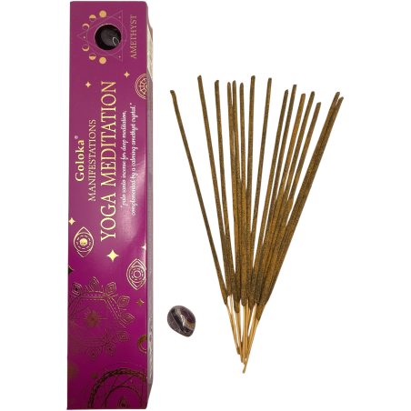 Goloka Rökelse Manifestationer Yoga Meditation Palo Santo Rökelse med Ametist Mineral - 15gr.