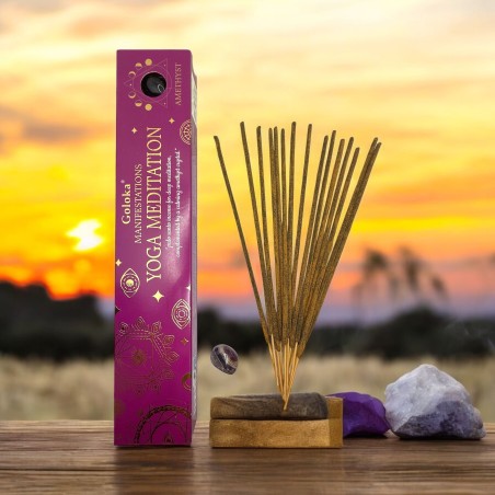 Encens Goloka Manifestations Yoga Méditation Encens Palo Santo avec Minéral d’Améthyste - 15gr.