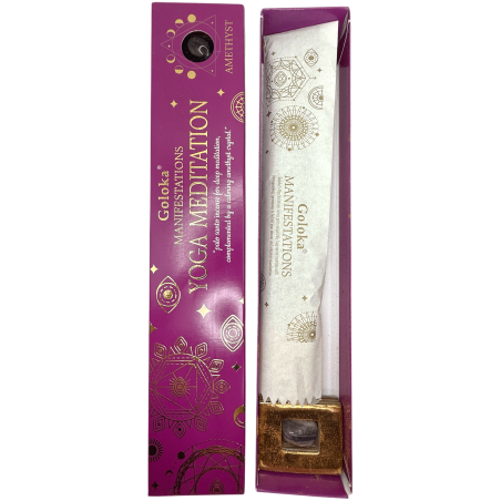 Incienso Goloka Manifestacions Meditació de Ioga Incienso Palo Santo amb Mineral d'Amatista - 15gr.