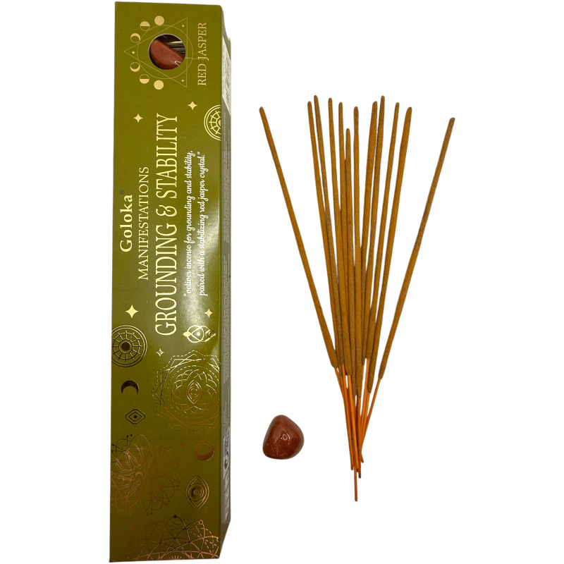 Goloka Incense Manifestations Stability and Landing Vetiver Incense with Red Jasper Mineral - 15gr.-Incense Manifestations Goloka Manifestations with Minerals-HOSTENATURA