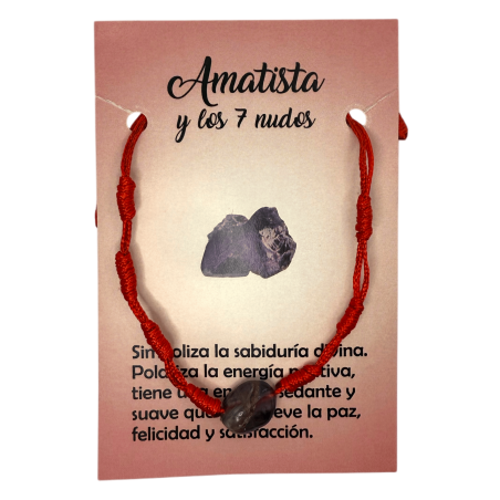 Pulsera 7 Nudos con Amatista HOSTENATURA - Energía Positiva, Sabiduría, Paz y Felicidad