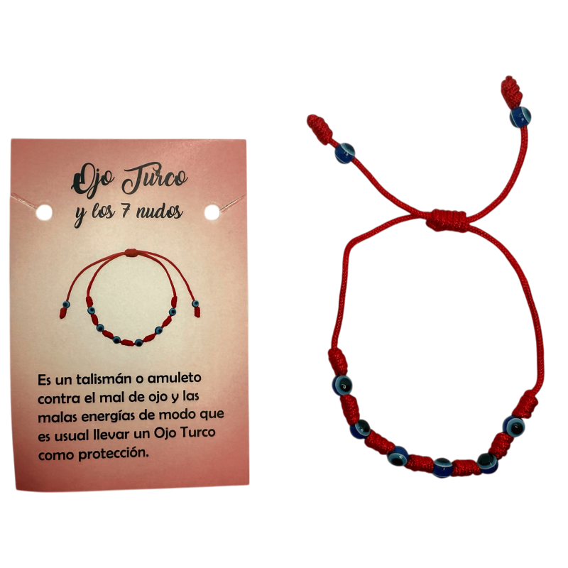 Bracciale Rosso 7 Nodi con Occhio Turco HOSTENATURA - Contro il malocchio e le energie negative-Bracciali 7 nodi-HOSTENATURA