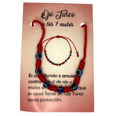Pulsera 7 Nudos Roja con Ojo Turco HOSTENATURA - Contra el mal de ojo y las energías negativas