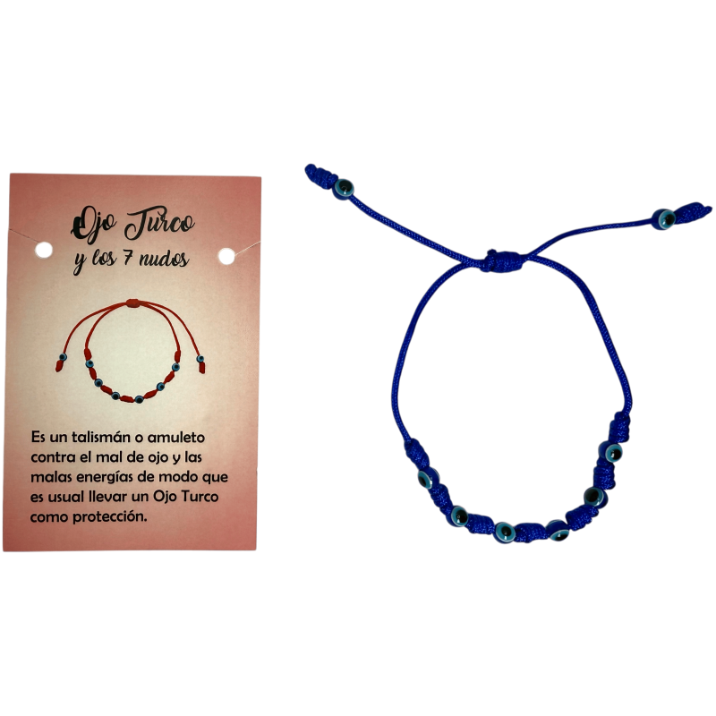 7 Knots Blue Bracelet with Turkish Eye HOSTENATURA - Against the evil eye and negative energies-7 Knot Bracelets-HOSTENATURA