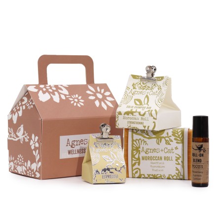 Coffret Bien-être Matin Marocain Agnès & Cat - Savon artisanal, Shampoing solide, Baume à lèvres et Roll-on à l’huile