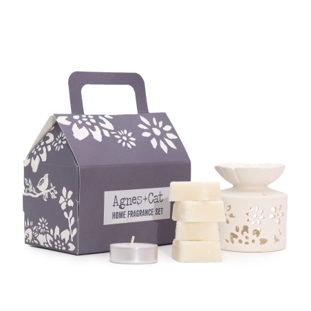 Set de Regalo Agnes & Cat Fragancia Windemere - Quemador de Aceite, Ceras Aromáticas y Vela de Té